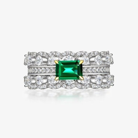 🎀 Noble Density Diamond Inlaid Luxury Emerald CZ Ring for Women, HA4406-6 - Picture 1 of 6